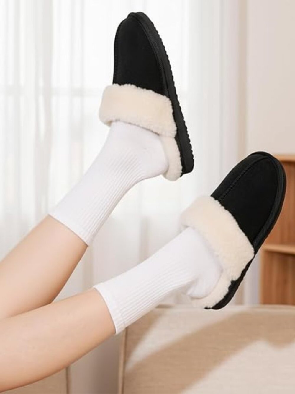 uzzy Slippers for Women Cozy Faux Fur House Shoes Memory Foam Slippers - Picture 2 of 5